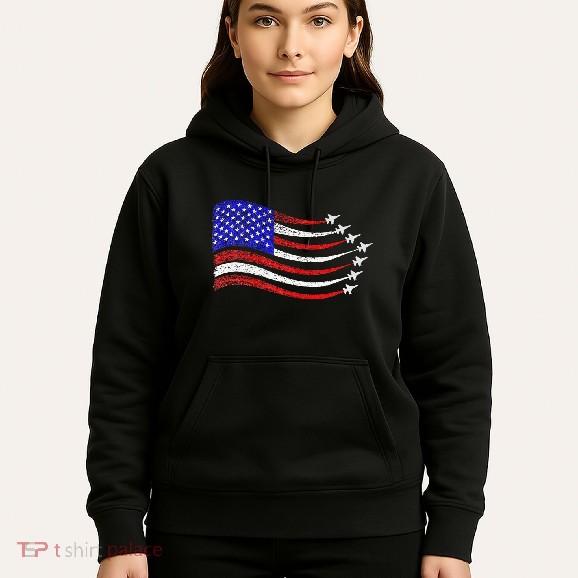 American Patriotic Fighter Jets Usa Flag Waving Hoodie