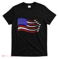 American Patriotic Fighter Jets Usa Flag Waving T-Shirt thumb 0