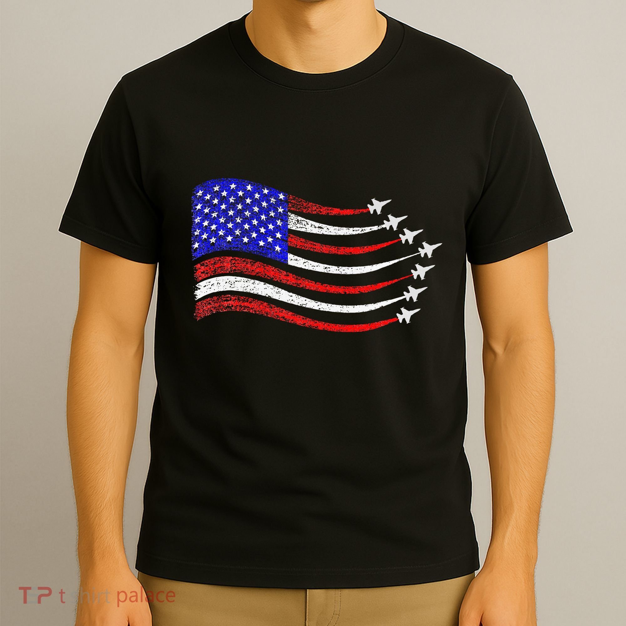 American Patriotic Fighter Jets Usa Flag Waving T-Shirt