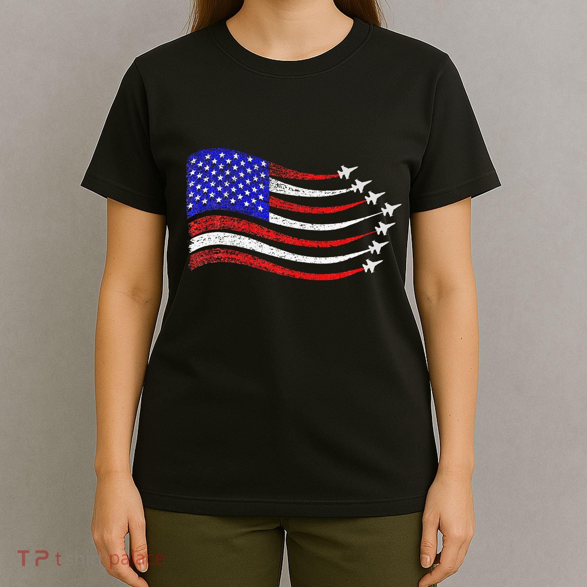 American Patriotic Fighter Jets Usa Flag Waving T-Shirt