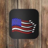 American Patriotic Fighter Jets Usa Flag Waving Coaster thumb 0