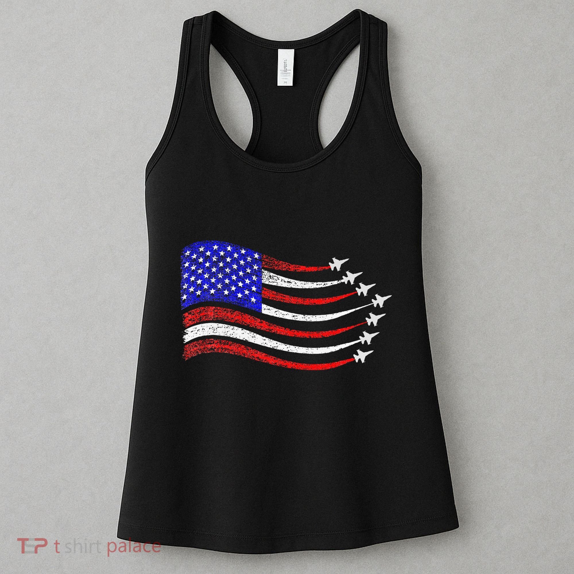 American Patriotic Fighter Jets Usa Flag Waving Women's Tank Top