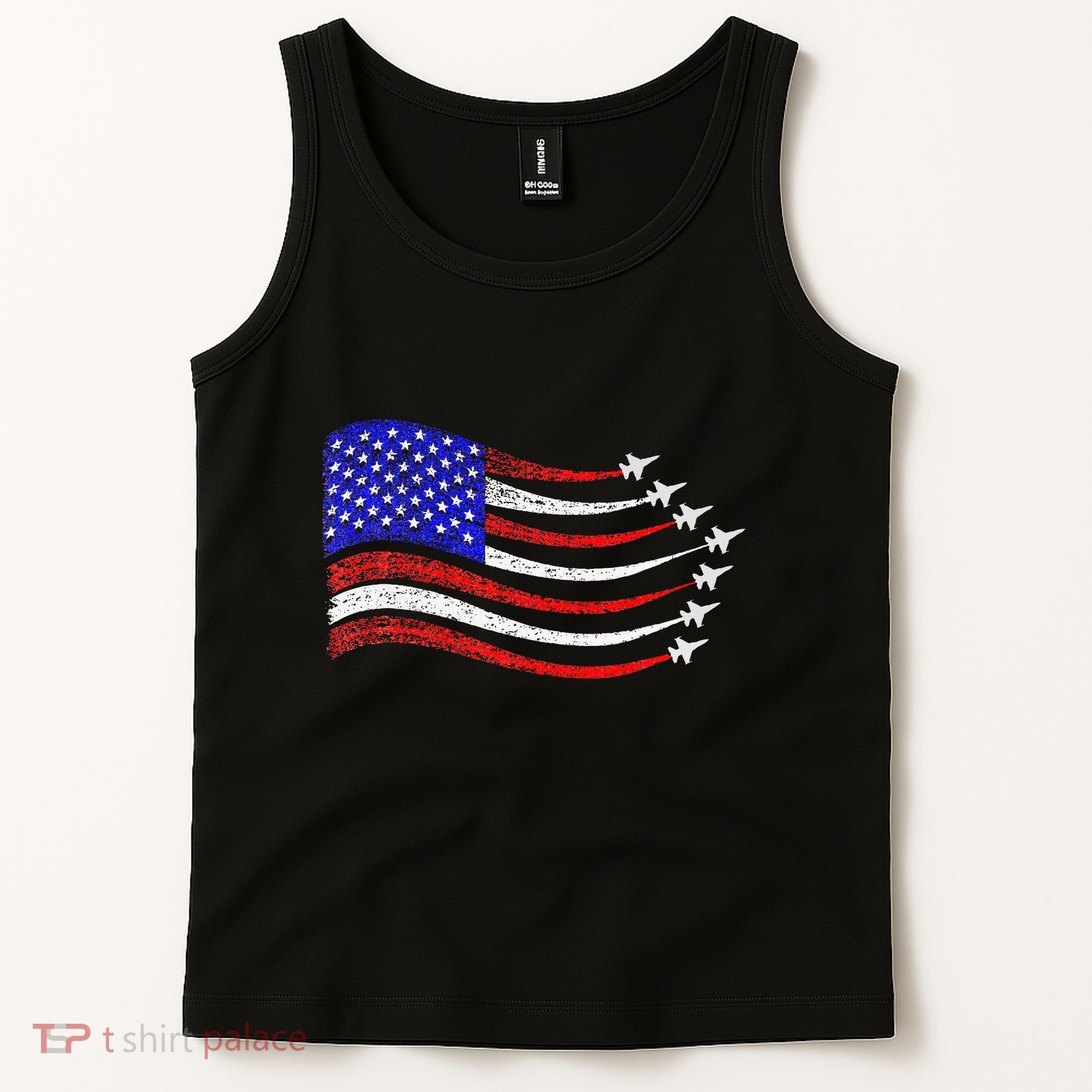 American Patriotic Fighter Jets Usa Flag Waving Tank Top