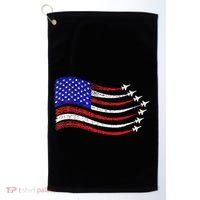 American Patriotic Fighter Jets Usa Flag Waving Golf Towel thumb 0