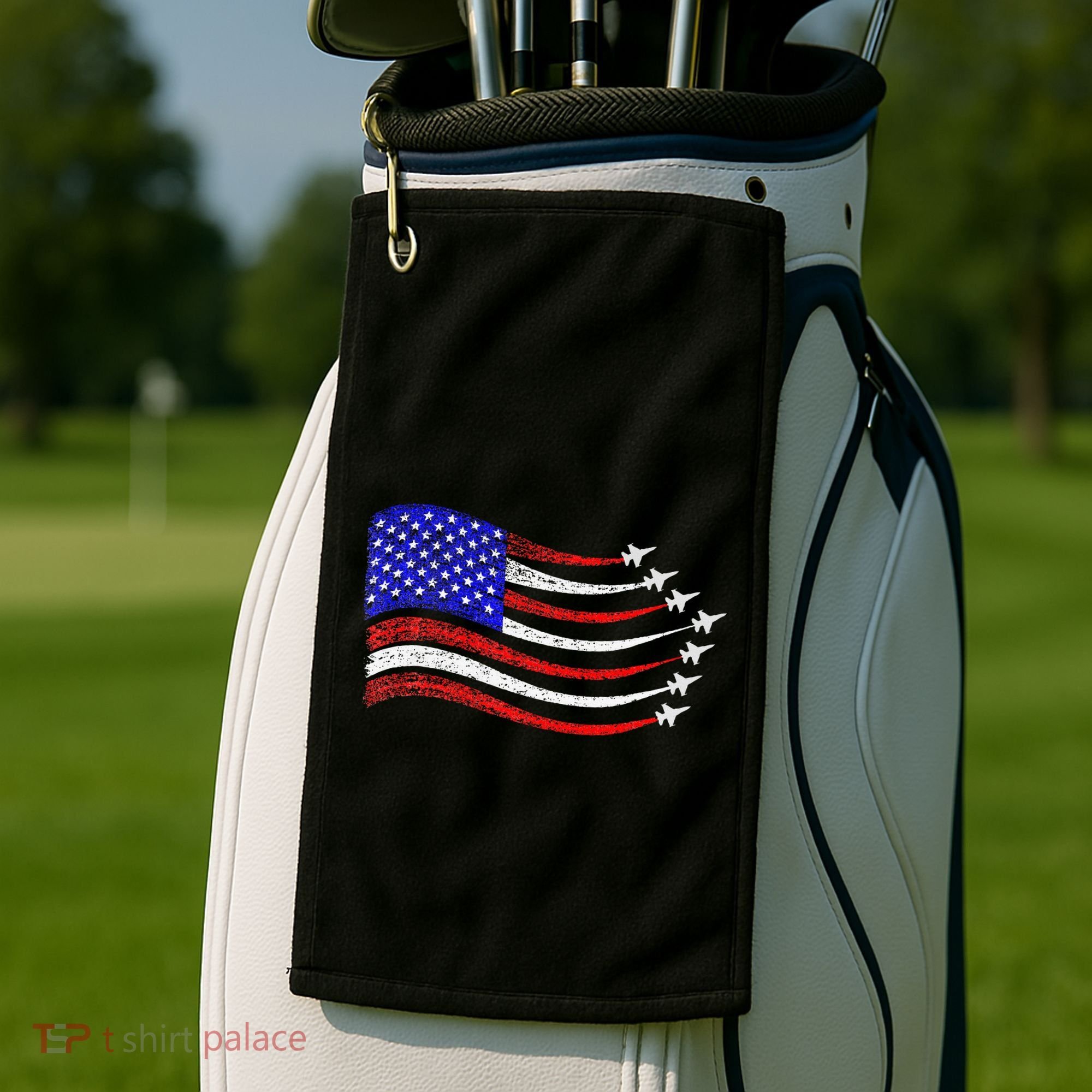 American Patriotic Fighter Jets Usa Flag Waving Golf Towel
