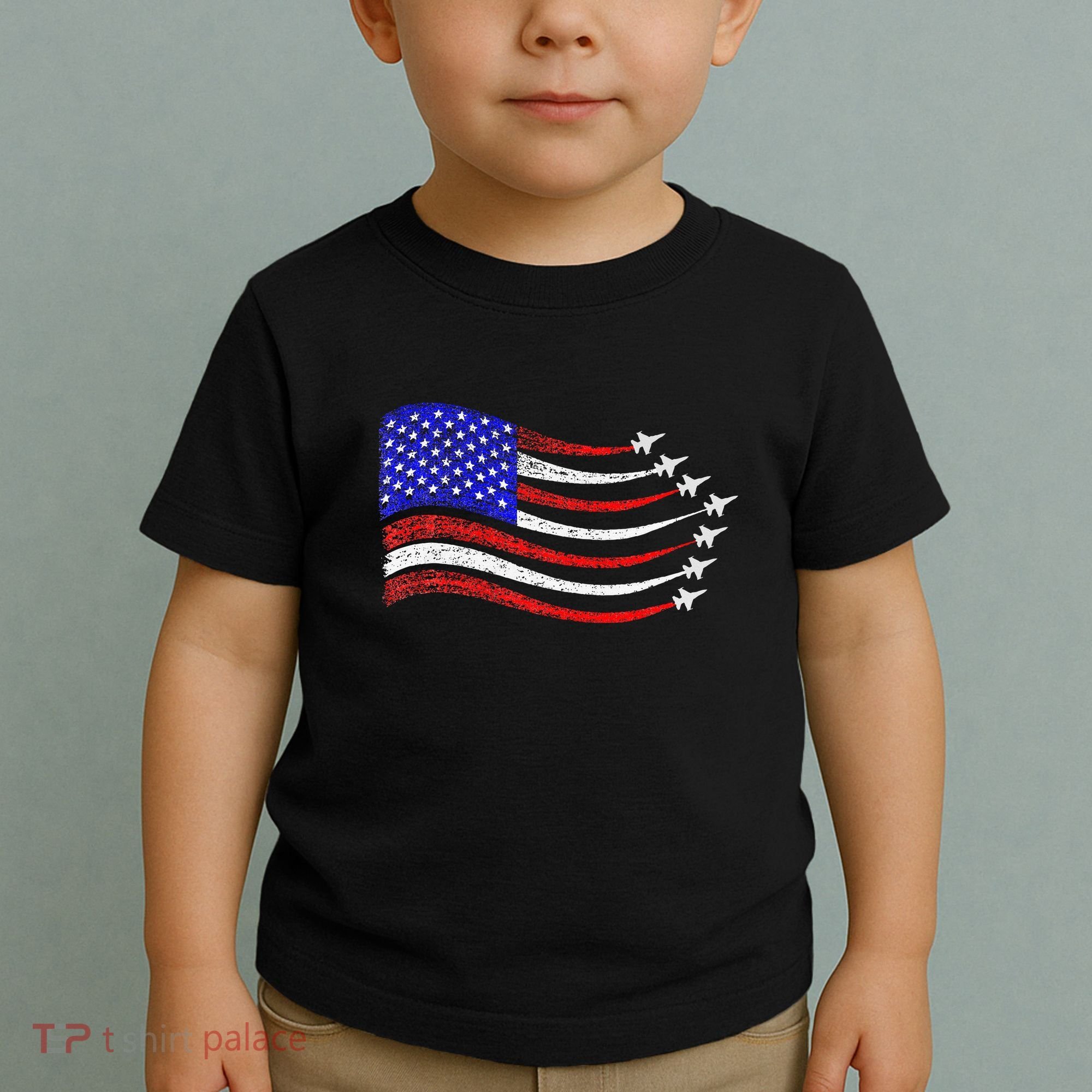 American Patriotic Fighter Jets Usa Flag Waving Toddler T-Shirt