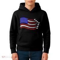 American Patriotic Fighter Jets Usa Flag Waving Kids Hoodie thumb 4