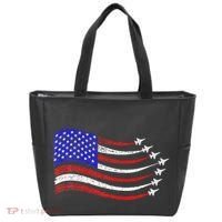 American Patriotic Fighter Jets Usa Flag Waving Tote Bag thumb 0