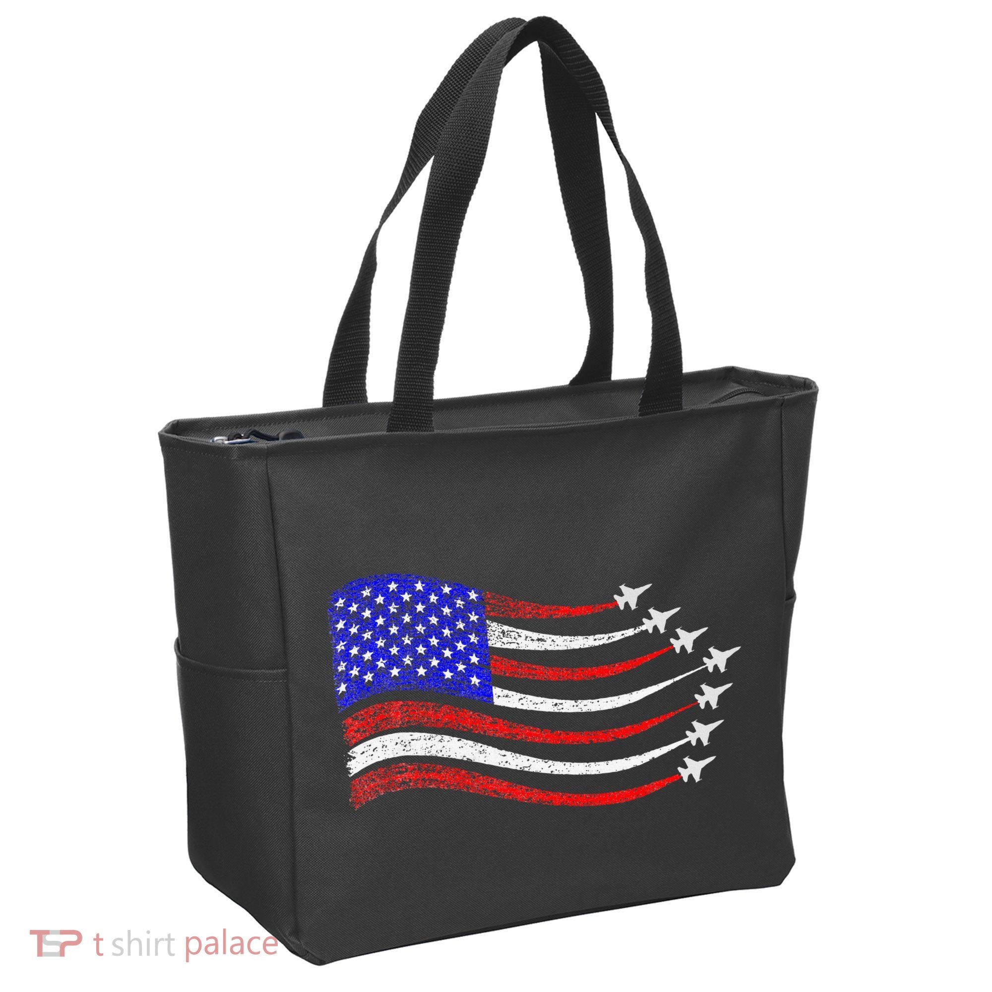 American Patriotic Fighter Jets Usa Flag Waving Tote Bag