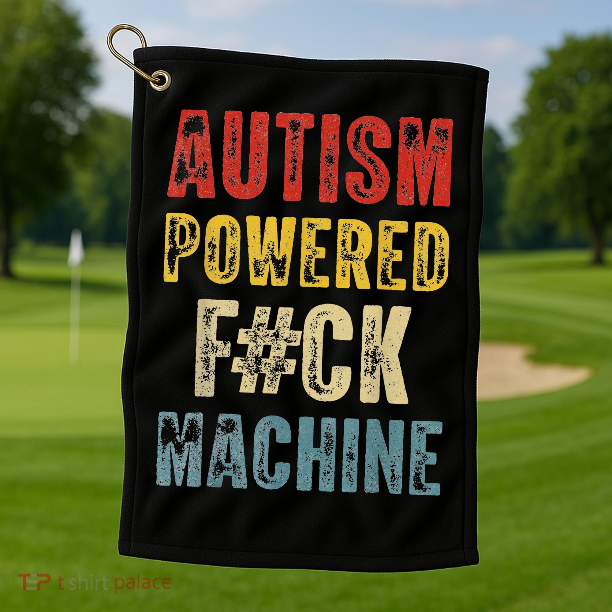 Autism Powered Fck Machine Retro Health Golf Towel