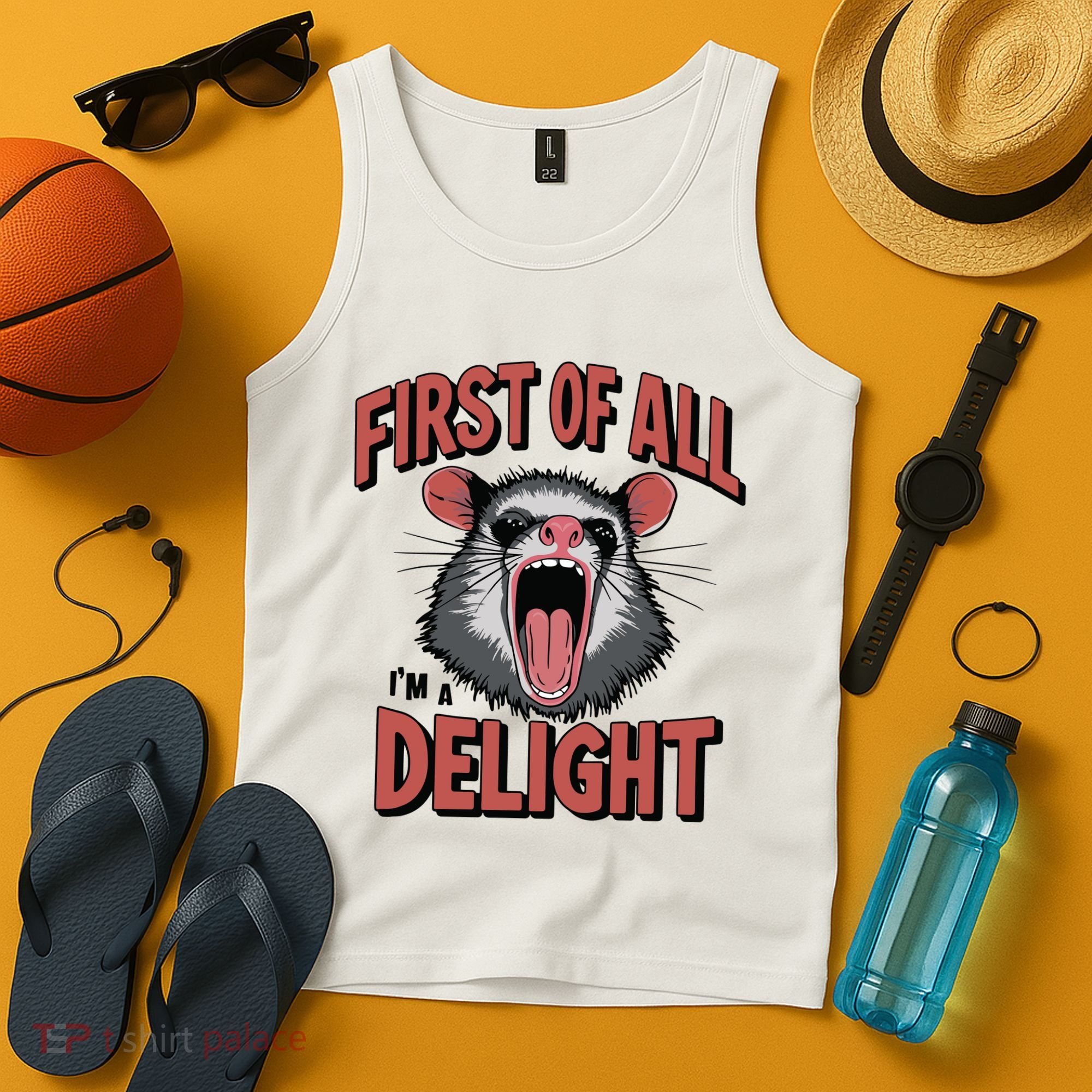 Angry Possum First Of All Im A Delight Possum Meme Tank Top