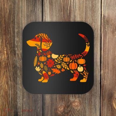 Autumn Pumpkin Fall Dachshund Thanksgiving Coaster