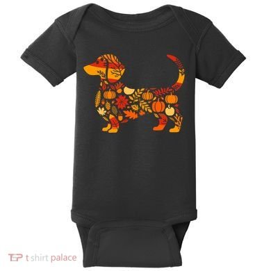 Autumn Pumpkin Fall Dachshund Thanksgiving Baby Bodysuit