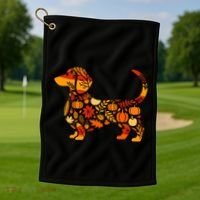 Autumn Pumpkin Fall Dachshund Thanksgiving Golf Towel thumb 1
