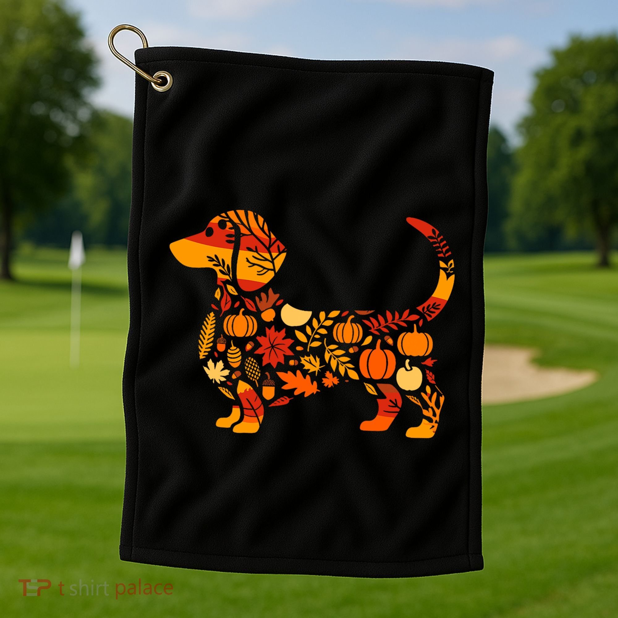 Autumn Pumpkin Fall Dachshund Thanksgiving Golf Towel