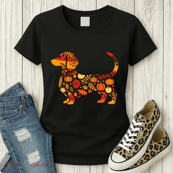 Autumn Pumpkin Fall Dachshund Thanksgiving Women's T-Shirt