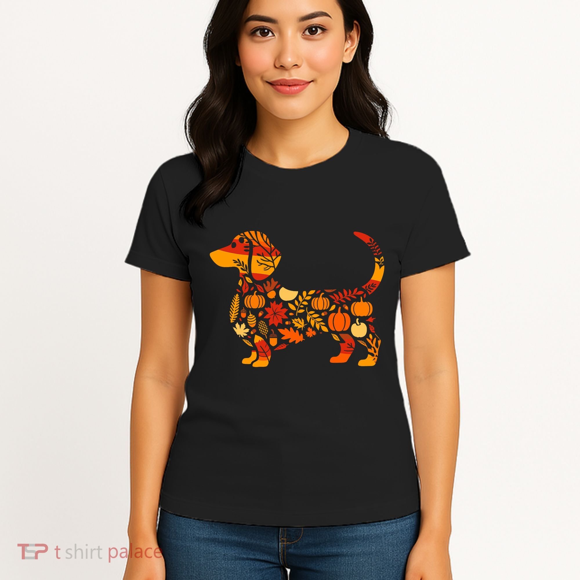 Autumn Pumpkin Fall Dachshund Thanksgiving Women's T-Shirt