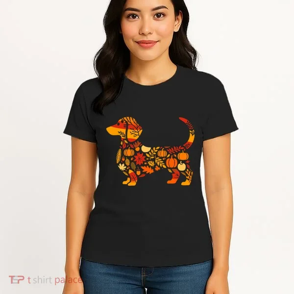 Autumn Pumpkin Fall Dachshund Thanksgiving Women's T-Shirt