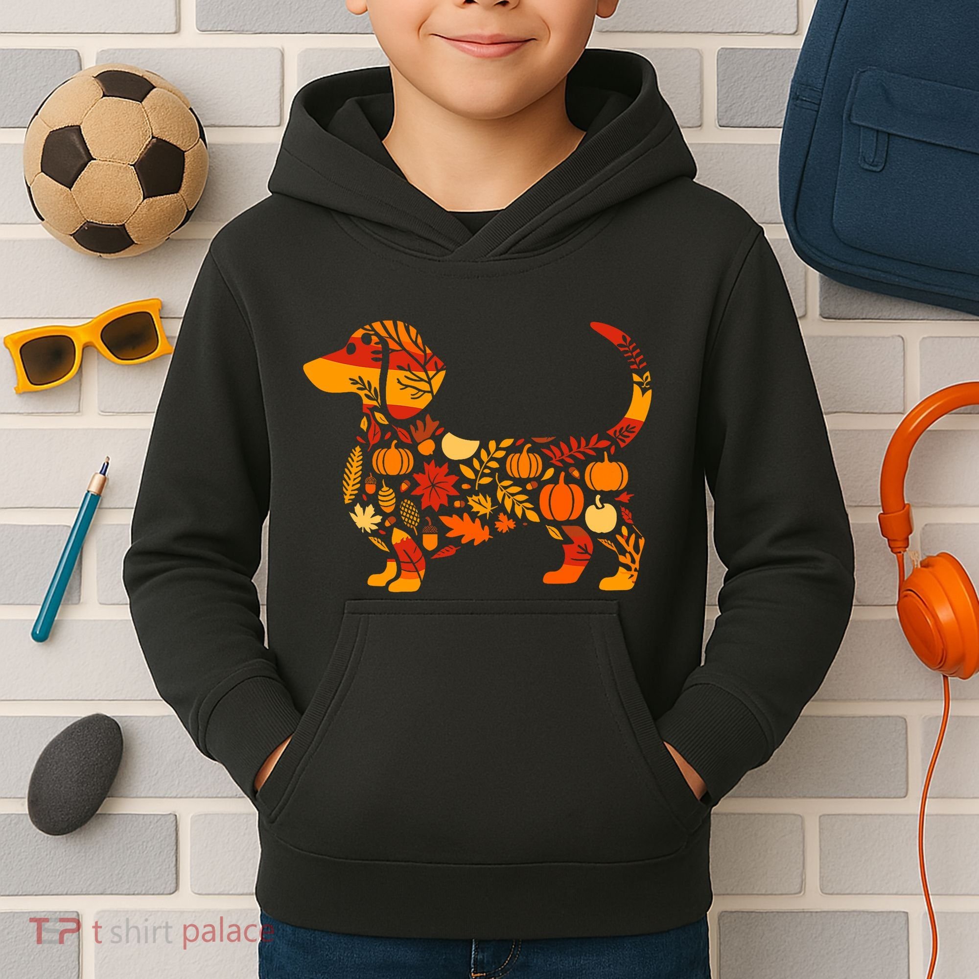 Autumn Pumpkin Fall Dachshund Thanksgiving Kids Hoodie