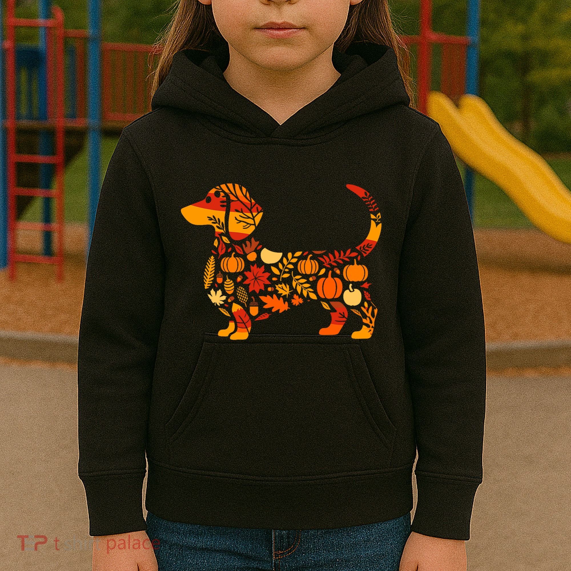 Autumn Pumpkin Fall Dachshund Thanksgiving Kids Hoodie