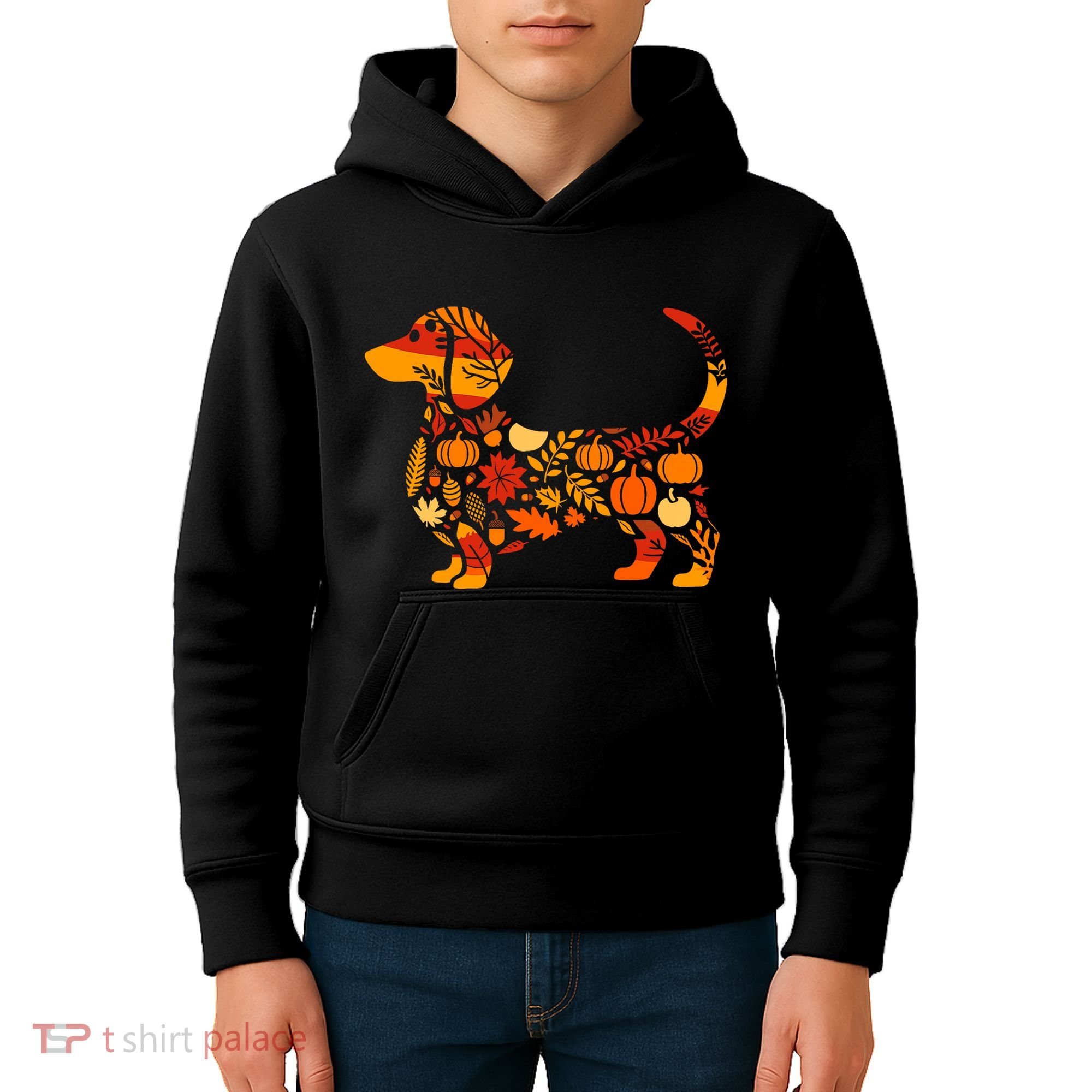 Autumn Pumpkin Fall Dachshund Thanksgiving Kids Hoodie