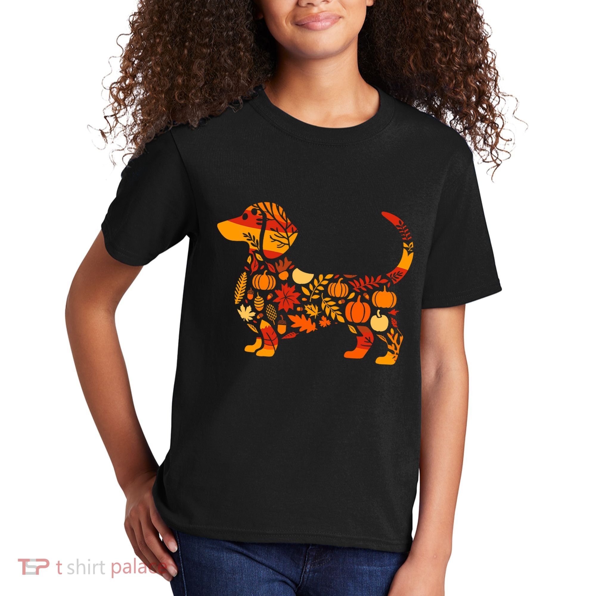 Autumn Pumpkin Fall Dachshund Thanksgiving Kids T-Shirt