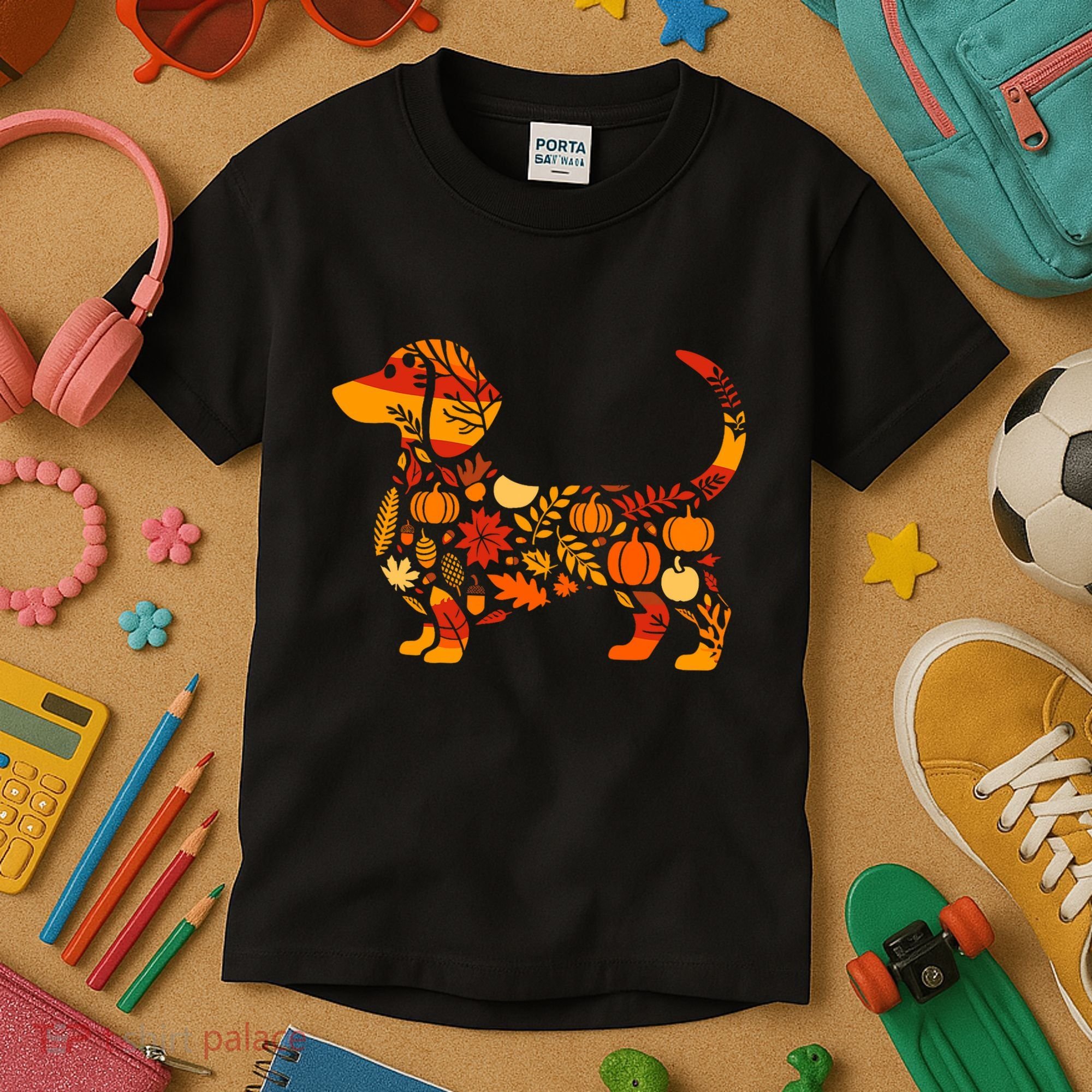 Autumn Pumpkin Fall Dachshund Thanksgiving Kids T-Shirt