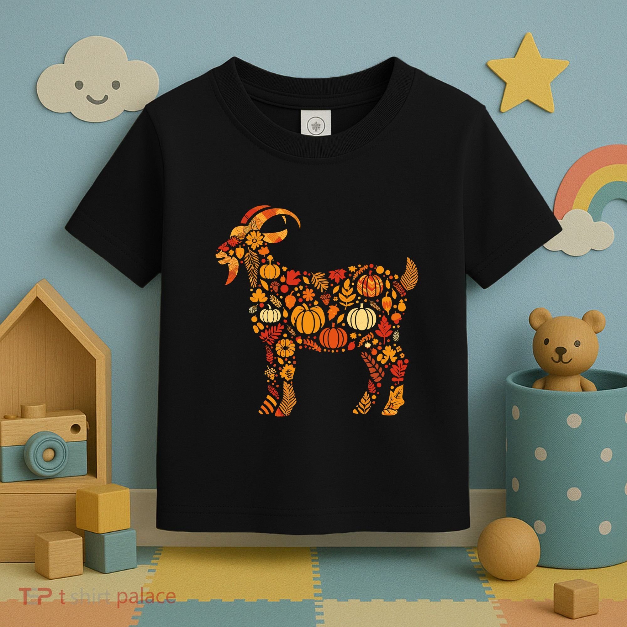 Autumn Pumpkin Fall Goat Thanksgiving Toddler T-Shirt