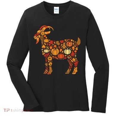 Autumn Pumpkin Fall Goat Thanksgiving Women's Long Sleeve Shirt