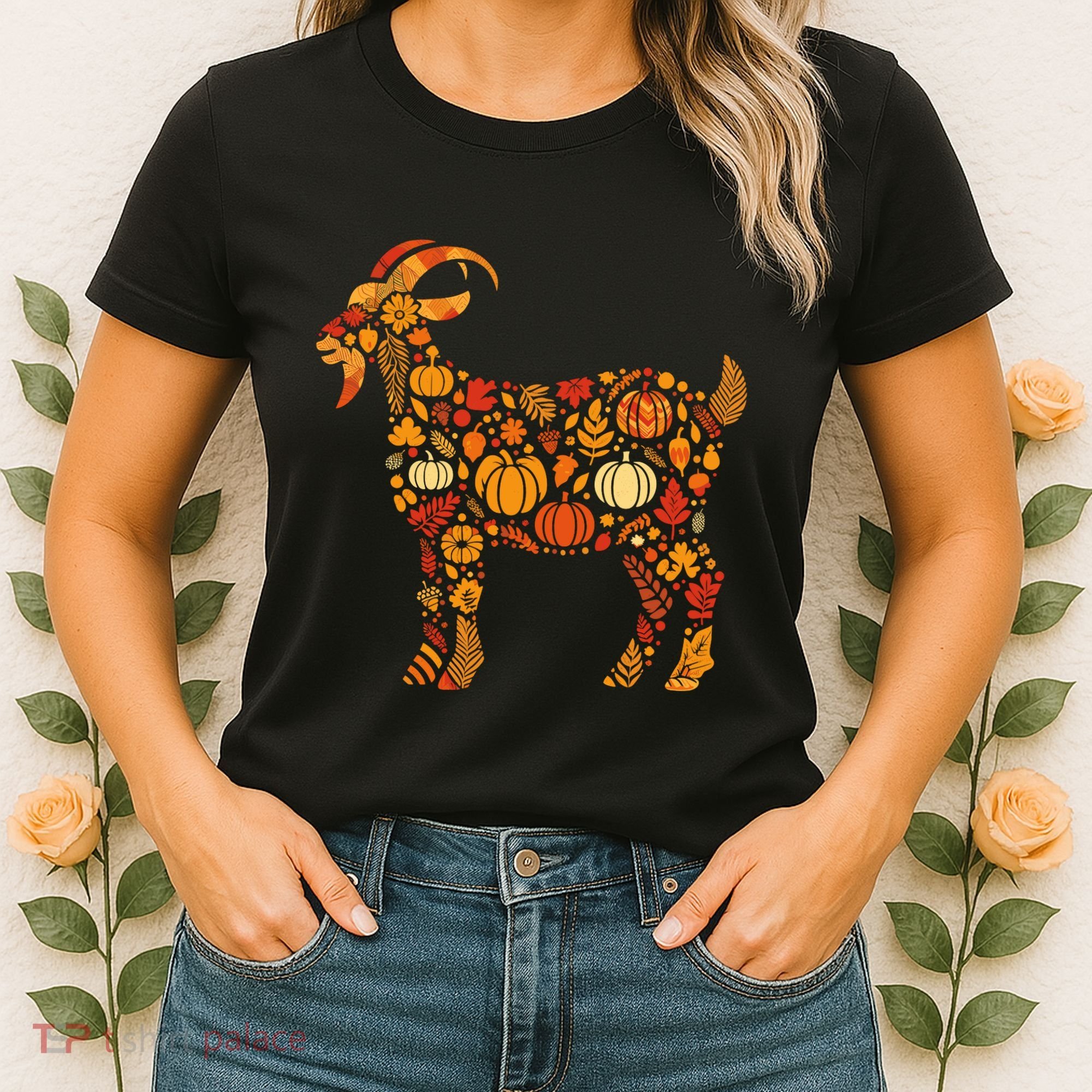 Autumn Pumpkin Fall Goat Thanksgiving Women's T-Shirt