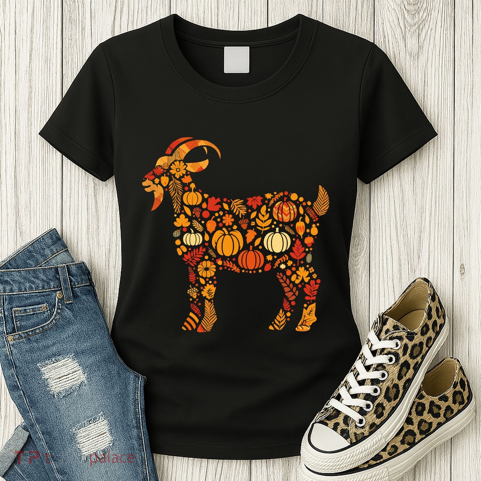 Autumn Pumpkin Fall Goat Thanksgiving Women's T-Shirt