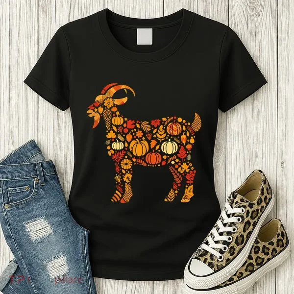 Autumn Pumpkin Fall Goat Thanksgiving Women's T-Shirt