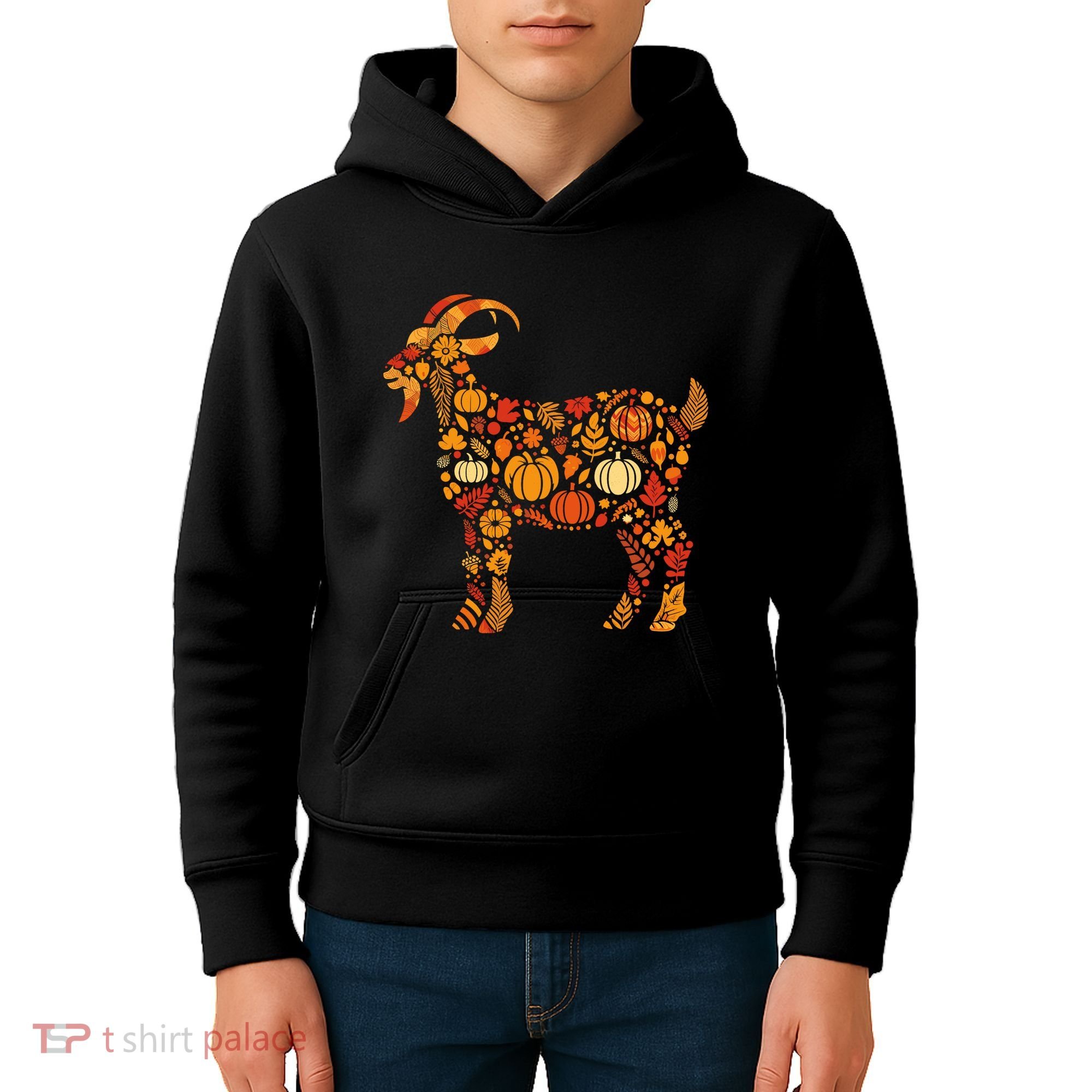 Autumn Pumpkin Fall Goat Thanksgiving Kids Hoodie