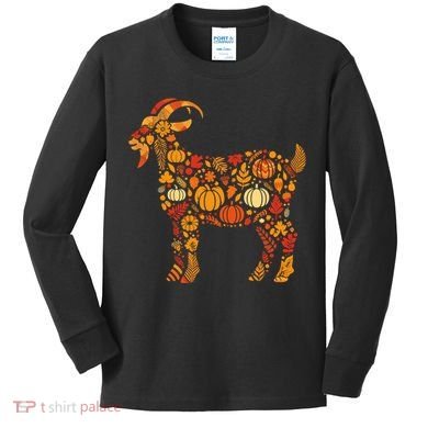 Autumn Pumpkin Fall Goat Thanksgiving Kids Long Sleeve Shirt