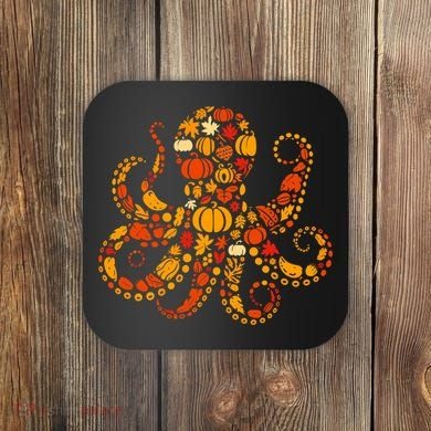 Autumn Pumpkin Fall Octopus Thanksgiving Coaster
