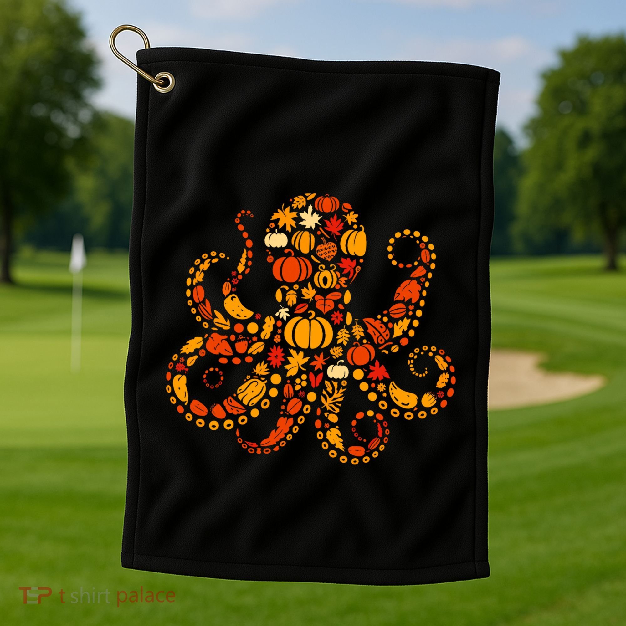 Autumn Pumpkin Fall Octopus Thanksgiving Golf Towel