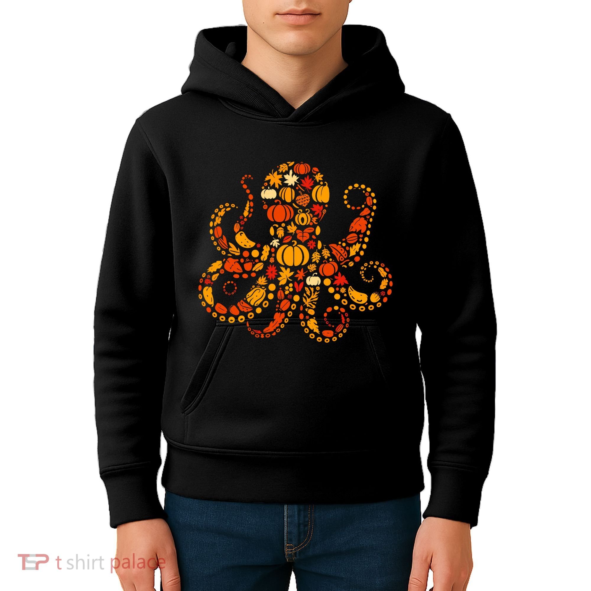 Autumn Pumpkin Fall Octopus Thanksgiving Kids Hoodie