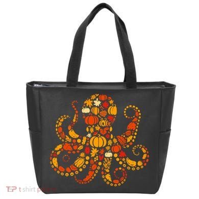 Autumn Pumpkin Fall Octopus Thanksgiving Tote Bag