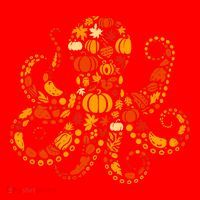 Autumn Pumpkin Fall Octopus Thanksgiving Santa Hat thumb 1