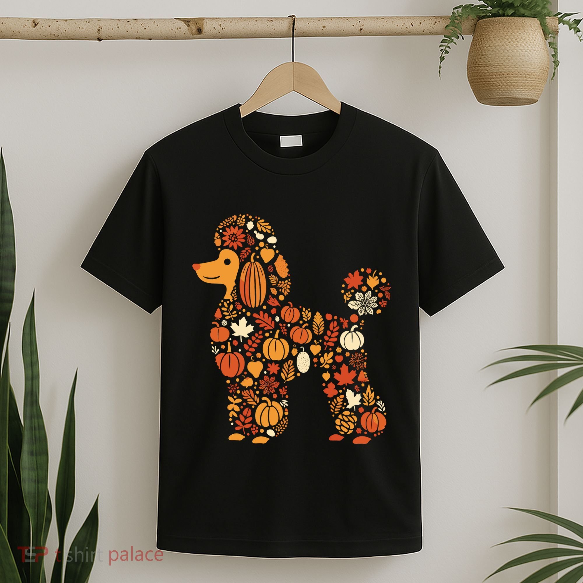 Autumn Pumpkin Fall Poodle Thanksgiving Dog T-Shirt