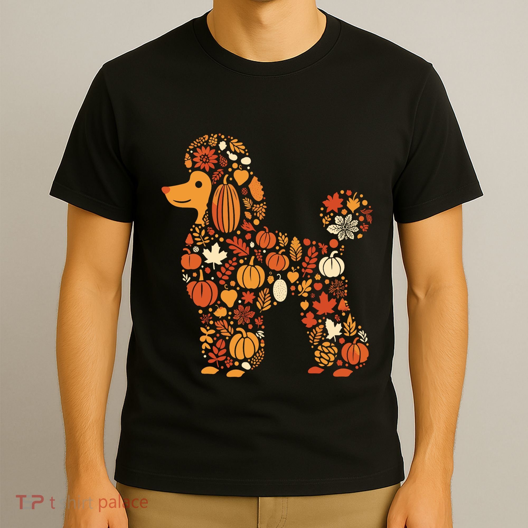 Autumn Pumpkin Fall Poodle Thanksgiving Dog T-Shirt