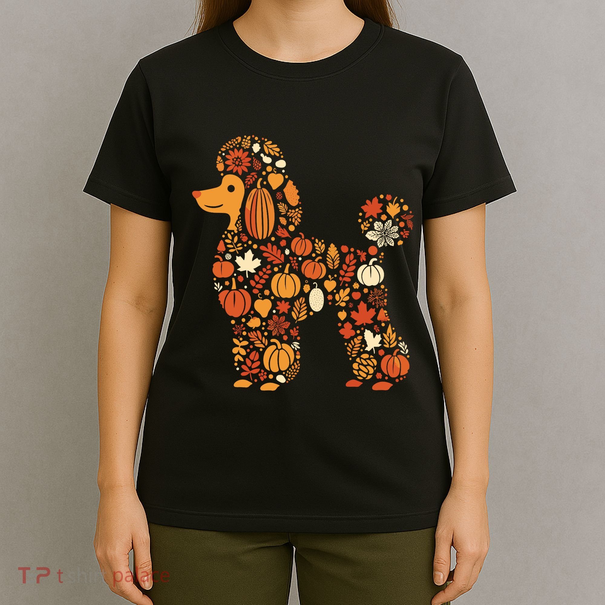 Autumn Pumpkin Fall Poodle Thanksgiving Dog T-Shirt
