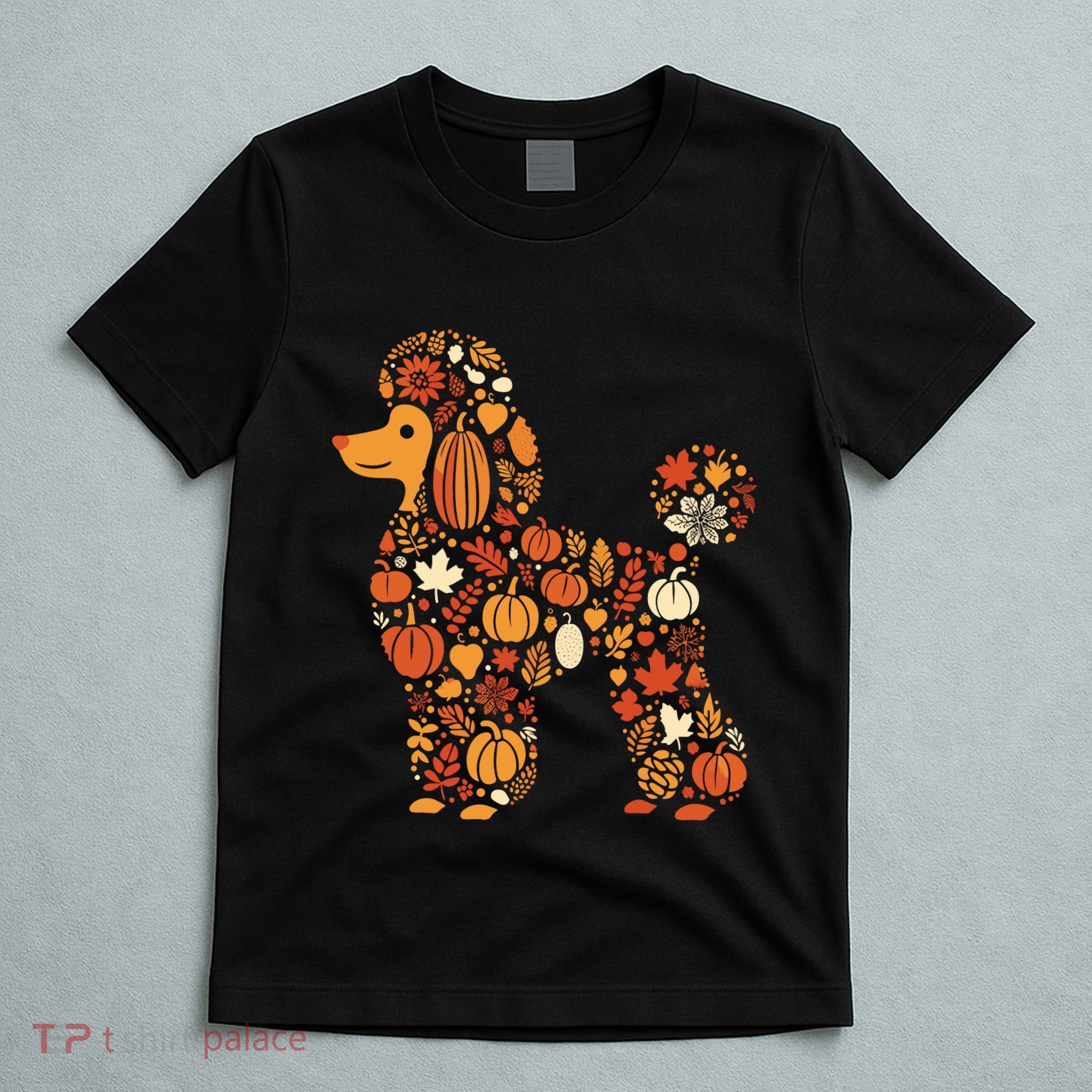 Autumn Pumpkin Fall Poodle Thanksgiving Dog T-Shirt