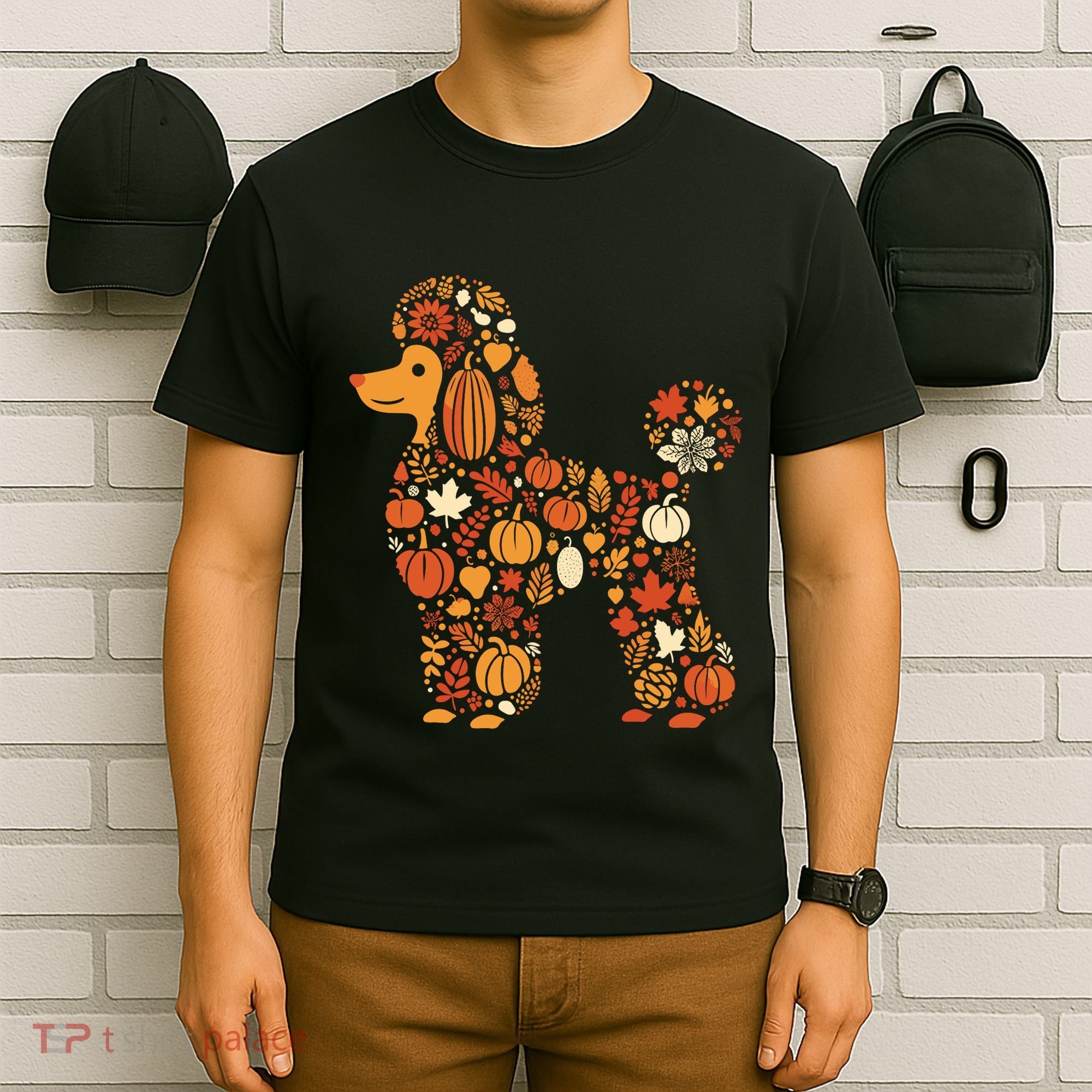 Autumn Pumpkin Fall Poodle Thanksgiving Dog T-Shirt