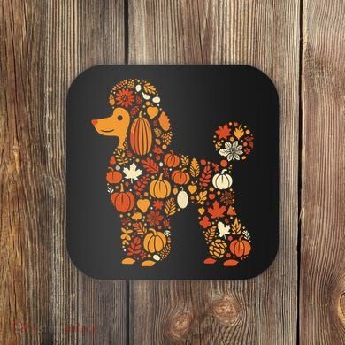 Autumn Pumpkin Fall Poodle Thanksgiving Dog Coaster
