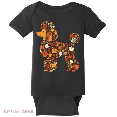 Autumn Pumpkin Fall Poodle Thanksgiving Dog Baby Bodysuit