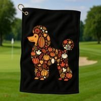 Autumn Pumpkin Fall Poodle Thanksgiving Dog Golf Towel thumb 1