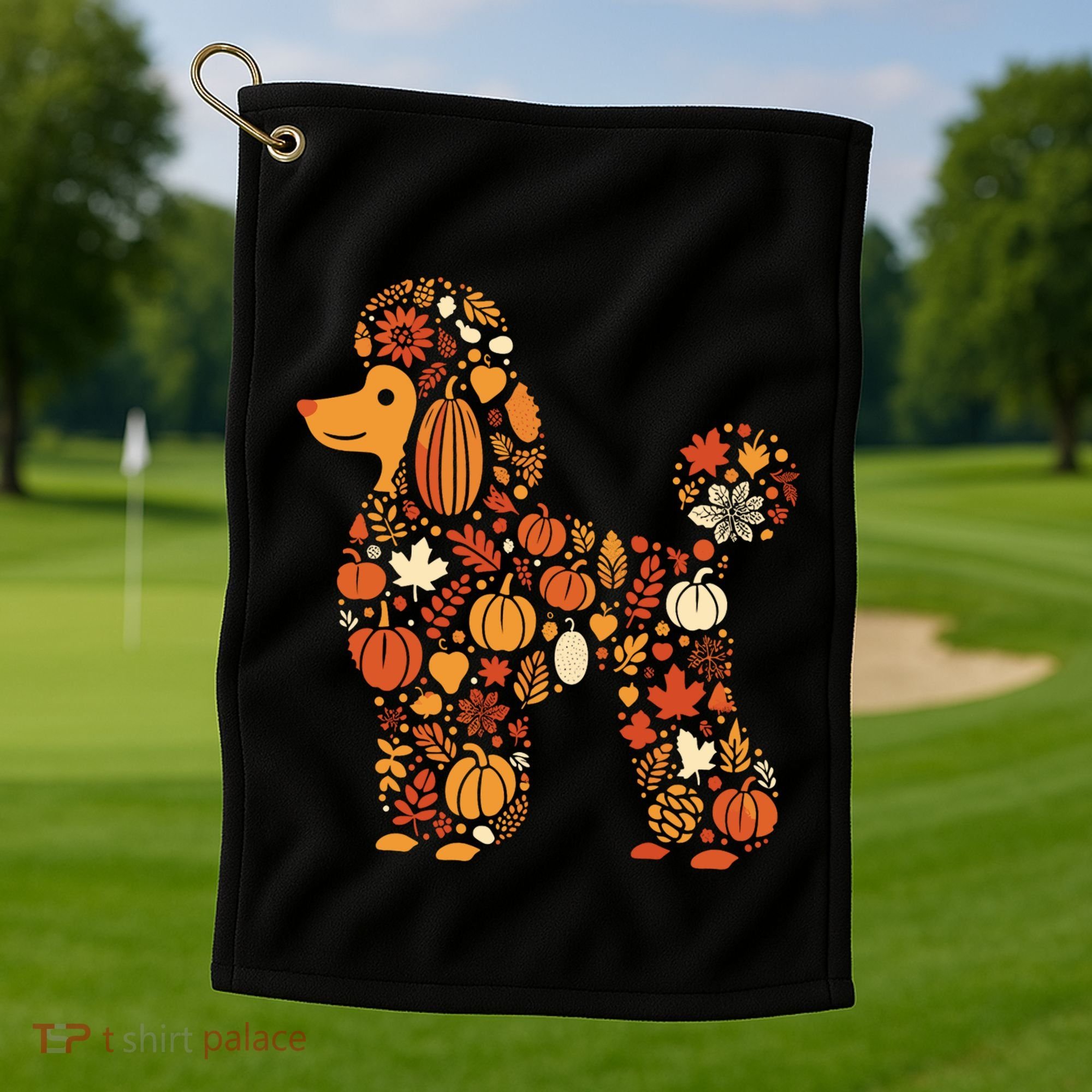 Autumn Pumpkin Fall Poodle Thanksgiving Dog Golf Towel