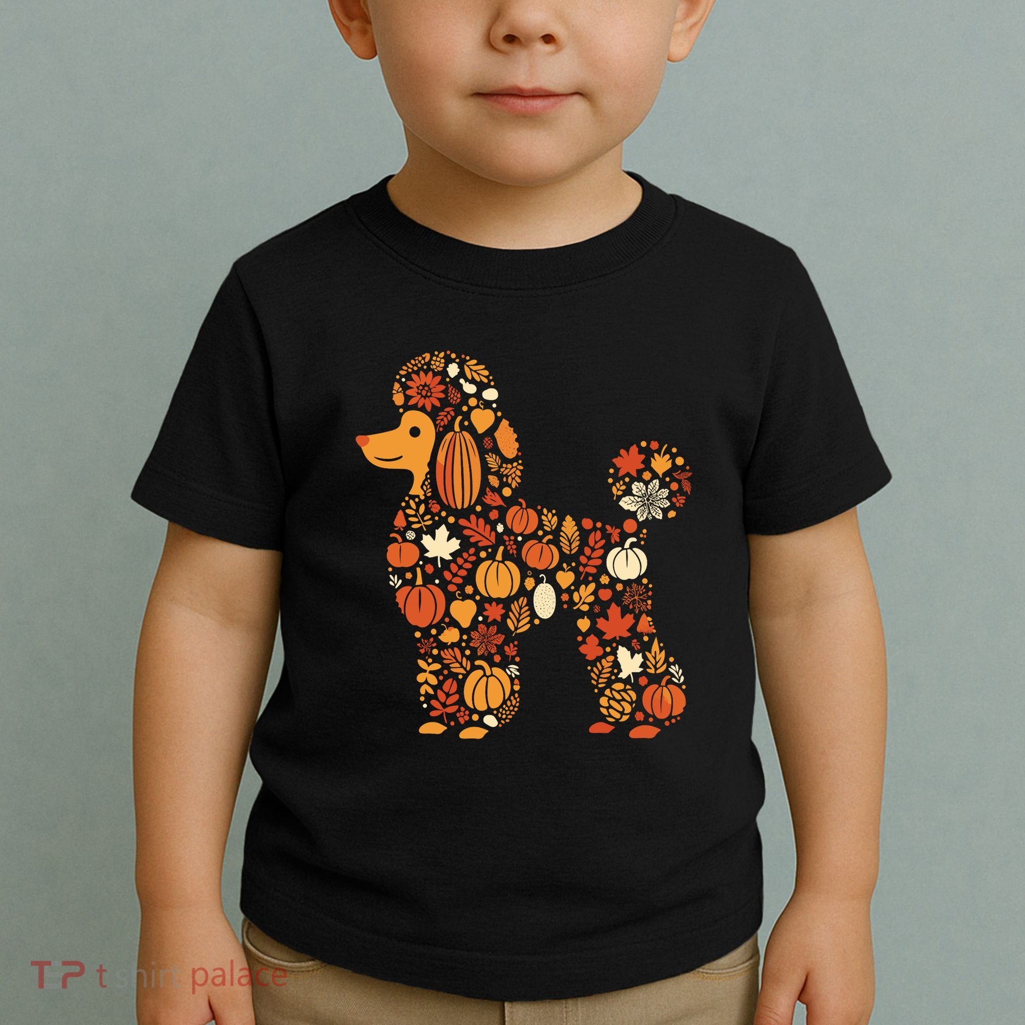 Autumn Pumpkin Fall Poodle Thanksgiving Dog Toddler T-Shirt