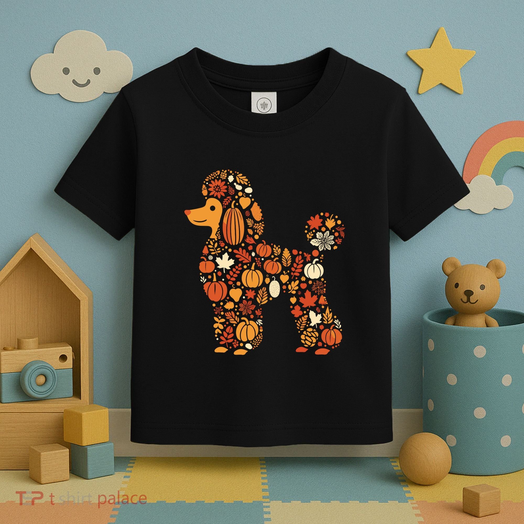 Autumn Pumpkin Fall Poodle Thanksgiving Dog Toddler T-Shirt